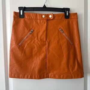Shinestar Orange Faux Leather Mini Skirt with Zip Pockets
